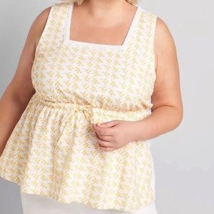 Lane Bryant size 14/16 Yellow Eyelet Square Neck Peplum Top